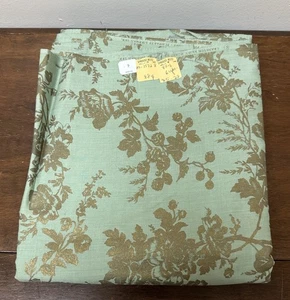 Vtg MCM Retro Green Gold Metallic Floral Rose Craft Upholstery Fabric 6 Yard NEW - Picture 1 of 8