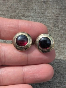 Vintage Swank Gold Tone Dark Red Lucite MCM Cufflinks Cuff Links - Picture 1 of 1