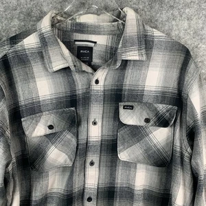 RVCA Mens Plaid Shirt Extra Large Gray Flannel Long Sleeve with Pockets - Picture 1 of 12