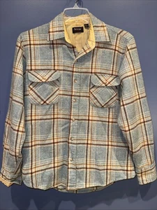 Mens Medium Wool Button Up Plaid, Vintage Hunting Pockets Arrow - Picture 1 of 8