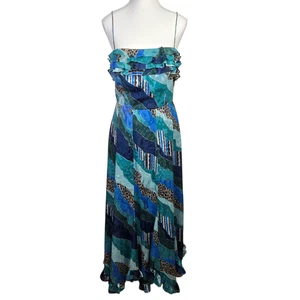 Hutch Anthropologie Kleid Damen 4 blau grün Animal Maxi Rüschen Träger Patchwork - Bild 1 von 6