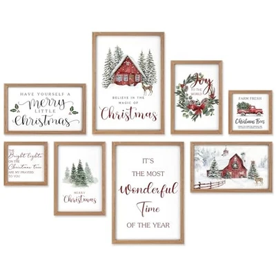 Faccito 8 Set Navidad Arte de Pared Decoración Feliz Navidad Nieve Pared Granero Nevado Foto 1 de 4