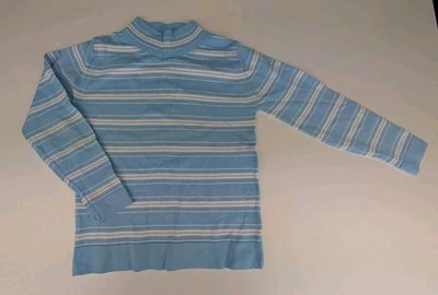 Vintage Kids 70s DANSKIN Nylon Striped Long Sleeve Blue& White Shirt Size 4 / 5 - Image 1 of 4