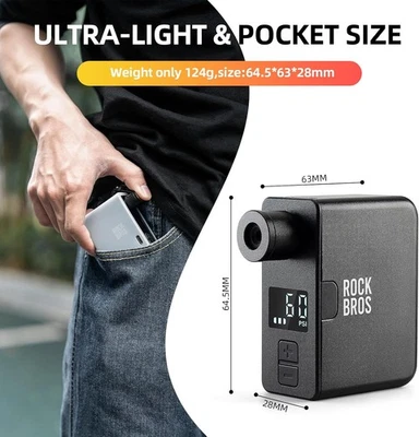 ROCKBROS Mini Bomba de Bicicleta Elétrica Portátil Bomba de Bicicleta 100PSI Tipo-C Recarregável - Imagem 1 de 4