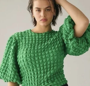 Eri + Ali Anthropologie Women’s Textured Bubble Green Top Size Medium - Picture 1 of 10