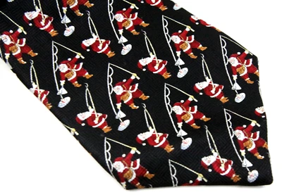 Corbata corta Fisherman Santa Holiday 100 % seda 52" x 3,5" negra clase club Foto 1 de 4