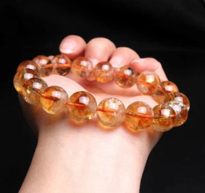 Bracciale Perline Cristallo Quarzo Quarzo Fantasma Piramide Gialla Naturale 13,1 mm C0216 - Foto 1 di 6