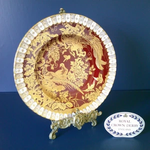 Royal Crown Derby Heraldic Maroon Aves Birds of Paradise Cabinet Plate c1972 - Picture 1 of 9
