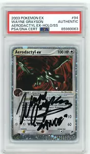 PSA Signed Wayne Grayson Pokémon TCG Aerodactyl ex EX Sandstorm 94/100 Holo Rare - Picture 1 of 2