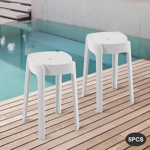 5Pcs Plastic Stools 18'' Height Indoor OutdoorKitchen Bar Chairs Stackable White - Picture 1 of 17