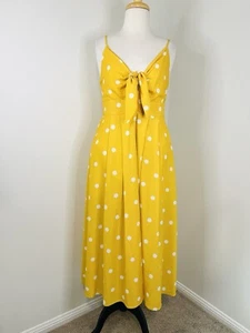 Lorraine Dress Size 14 / US10 Vintage Yellow Sun Button Up Tie Front Polka Dot - Picture 1 of 9