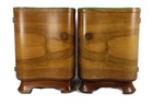 Art Nouveau Deco Pair Nightstands Walnut Wood End Tables cabinets Halabala style