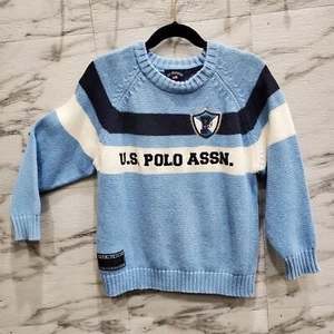 US Polo Assn Sweater Boys Size 4 Blue White Embroidered Logo Ramie Knit Comfort - Picture 1 of 10