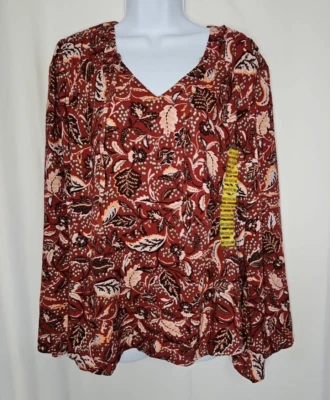 Jessica Simpson Women's Red Flora Long Sleeve Pullover Blouse Size Medium - NWT - Image 1 of 4