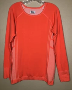 Athleta Top Large Neon Orange Long Sleeve Base Layer Round Neck Pull-On Stretch - Picture 1 of 4