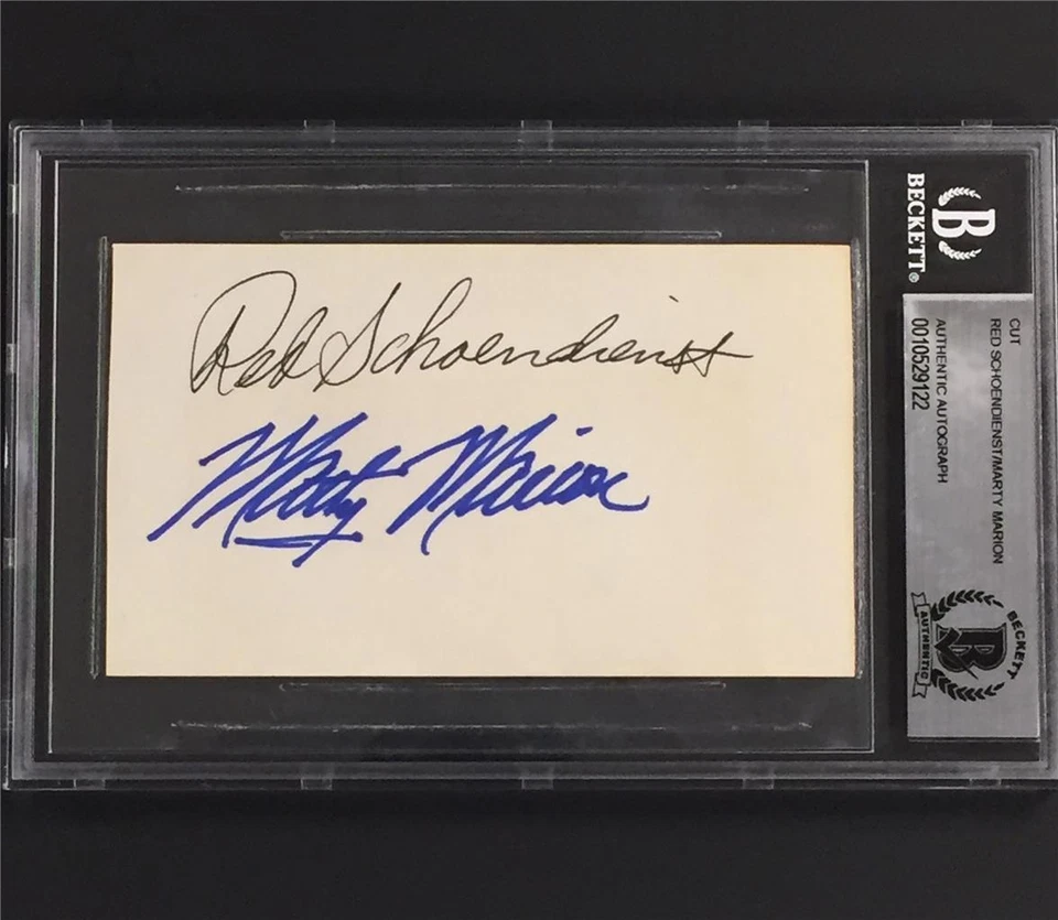 RED SCHOENDIENST + MARTY MARION Cardinals Signed Cut Autograph BAS BGS Beckett - Image 1 of 1