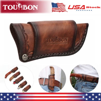 Tourbon 4" Fixed Blade Leather Knife Sheath Protector Cover Belt Holster Camping - Image 1 of 4