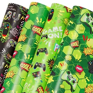 Green Video Game Wrapping Paper for Boys Kids 12 Sheets Gamer Gaming Gift Wra... - Picture 1 of 7