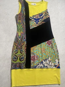 Joseph Ribkoff gelb Stretch Multi Muster Farbblock Tank gefüttert Kleid US10 - Bild 1 von 18