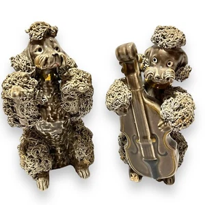 Vintage Themse grau Spaghetti Pudel 2er Set Hunde spielen Instrument Tanzen - Bild 1 von 19