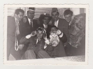 Affectionate Handsome Young Men Buddies Gay Int Unusual Mask Snapshot Old Photo - Picture 1 of 7