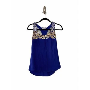 Trina Turk Womens Sleeveless Silk Sequin Neckline Pullover Top Blue Size P - Picture 1 of 8
