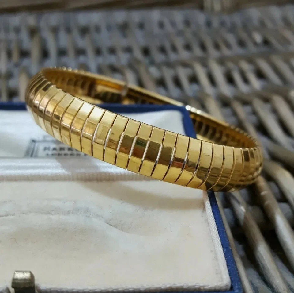 Qvc 925 Sterling Silver Bracelet, 14k Gold Plated Bangle, Flexible Bangle  - Image 1 of 4