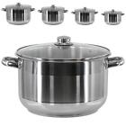 Stainless Steel Casserole Stockpot Induction Base Large Deep Stock Pot Glass Lid