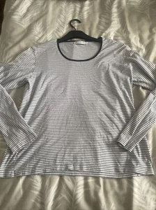 Sunspel Women’s T Shirt Top Large White Black Stripes Long Sleeve - Picture 1 of 8