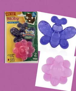 Nuby Teether Butterfly Sunflower Kool Baby Soother 2 Pack Water Pink Purple - Picture 1 of 7