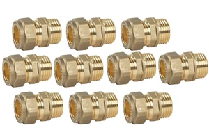 CONFEZIONE DA 10 X FERRO MASCHIO COMPRESSIONE OTTONE 15MM X 1/2" MI BSP **OMOLOGATO WRAS** - Foto 1 di 1