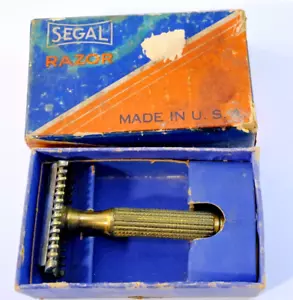 Segal Gold Tone Double Edge Safety Razor w/Box Made in U.S.A. Used - Picture 1 of 10