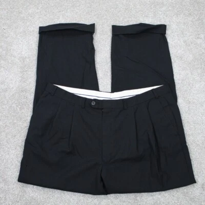 LAUREN Ralph Lauren Dress Pants Men 38x30 Black Super 100's Pleated Straight Leg - Image 1 of 4