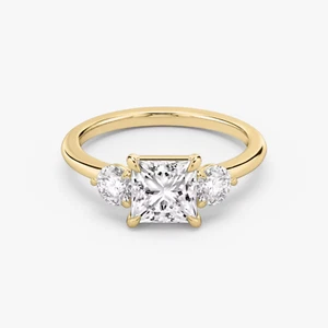 2 Ct Princess Cut Lab Grown Diamond Three-Stone Engagement Ring 14k Yellow Gold - Picture 1 of 4