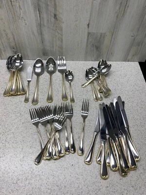 Mikasa Gold Accent Cameo 18/10 stainless steel 54 Piece Set Pre Owned Nice - Image 1 of 4