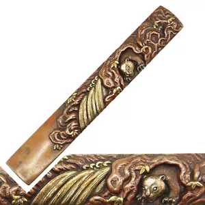 Kozuka 'Bear & Waterfall' design Japanese Antique Sword Fitting Samurai Katana - Picture 1 of 22