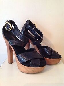 DOLCE & GABBANA Women's Black Python Snakeskin Wooden Platform Heels - Size 39