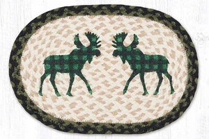 Braided Tablemats (Set/2) Green Plaid Moose 10x15 in Placemats Jute Cabin Decor - Picture 1 of 1