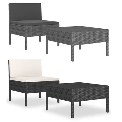 2-tlg. Garten-Lounge-Set mit Auflagen Poly+Rattan Sofa-Mittelelement Beistelltis - Bild 1 von 4