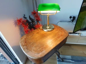 Solid Brass Bankers Lamp with Green Glass Shade - Picture 1 of 15