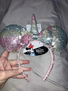 Orecchini Cerchietto Paillettes Pastello Arcobaleno Unicorno Corno Parchi Disney Minnie Mouse - Foto 1 di 7