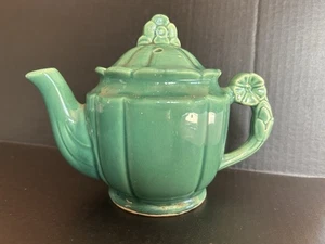 Shawnee Pottery Teapot Antique Green Turquoise Floral Handle Lid Art Deco MCM - Picture 1 of 7