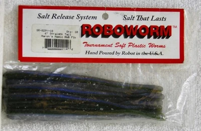 NOS Roboworm Fishing Lure 6" Straight Tail Red & Black Flake Hand Pour 10 CT - Image 1 of 2