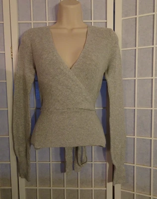 Express Faux Wrap Sweater Women’s Size XS Light Gray Long Sleeve Extra Small Tie - Image 1 of 4