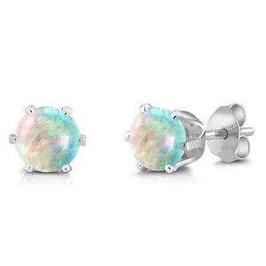 1.30 Ct Round 6mm White Simulated Opal Brass Silver Plated Brass Stud Earrings - Picture 1 of 3