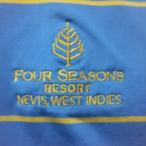 Puma Polo Shirt Mens XL Blue Striped Four Seasons Resort Nevis West Indies Golf - Picture 1 of 8