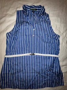 Blusa túnica Lauren Ralph Lauren para mujer grande azul blanco a rayas cinturón de cuerda - Imagen 1 de 17