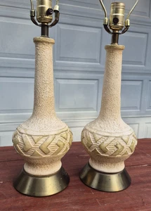 Pair 1959 Jo Wallis Boudoir Lamps Mid Century  21" Lighting Signed & Dated Lamp - Picture 1 of 17
