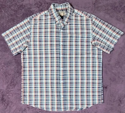 Duluth Rippled Seersucker Shirt Mens Large Green Blue Plaid Dad everyday summer - Image 1 of 4