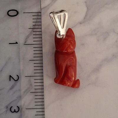  CIONDOLO CANE  VERO CORALLO DI SARDEGNA E ARGENTO 925 UNICO ESEMPLARE REGALO - Immagine 1 di 4